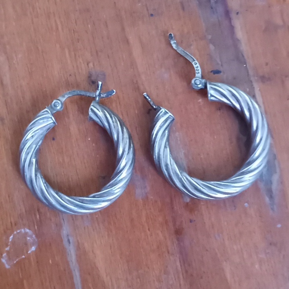 Vintage stearling 925 twisted hoop rope earrings